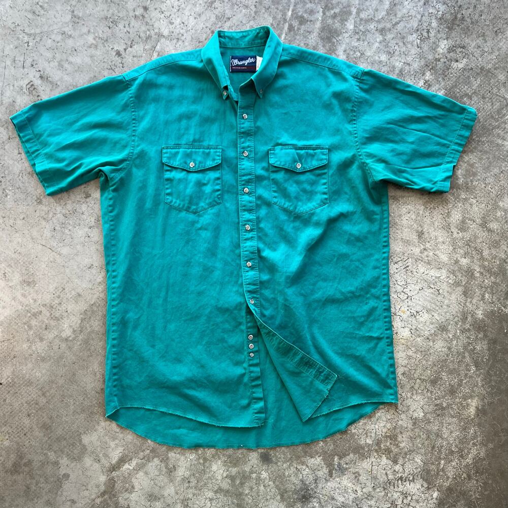 Wrangler Western Shirt Mens XL Tall Teal Heavyweight Cotton Workwear